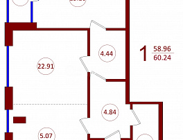 2-комнатная квартира, 60.24 м2