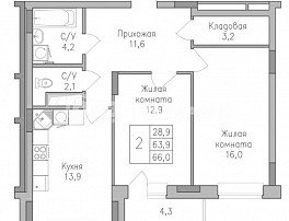 2-комнатная квартира, 68 м2