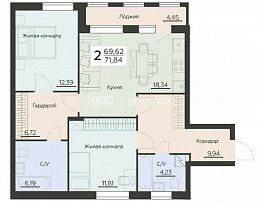 2-комнатная квартира, 71.84 м2