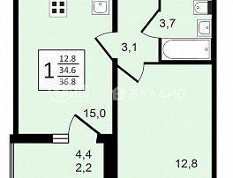 1-комнатная квартира, 36.9 м2