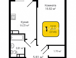 1-комнатная квартира, 37.45 м2