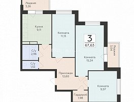 3-комнатная квартира, 67.63 м2