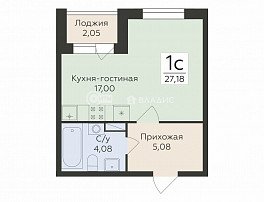 1-комнатная квартира, 27.18 м2