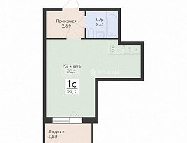 1-комнатная квартира, 29.17 м2