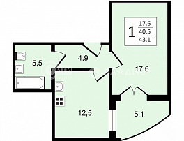 1-комнатная квартира, 43.1 м2