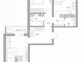 2-комнатная квартира, 65.5 м2
