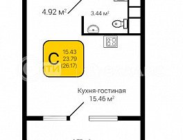 1-комнатная квартира, 26.17 м2