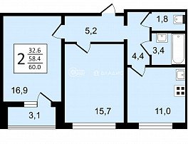 2-комнатная квартира, 60 м2