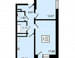 2-комнатная квартира, 54.79 м2