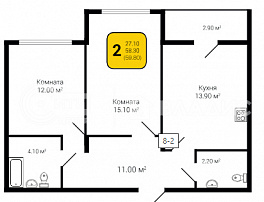 2-комнатная квартира, 59.8 м2