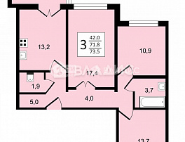 3-комнатная квартира, 73.5 м2