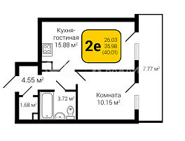 2-комнатная квартира, 40.01 м2