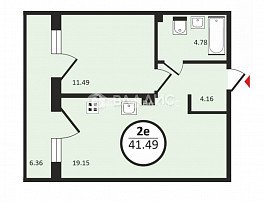 1-комнатная квартира, 41.49 м2