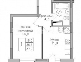 1-комнатная квартира, 37.9 м2