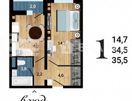 1-комнатная квартира, 35.5 м2