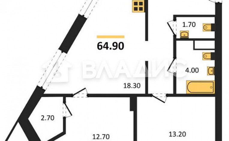 2-Комнатная квартира 64.90м², эт. 6, фото 3