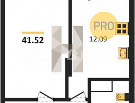 1-комнатная квартира, 41.52 м2