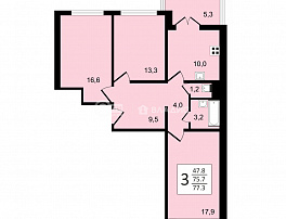 3-комнатная квартира, 77.3 м2