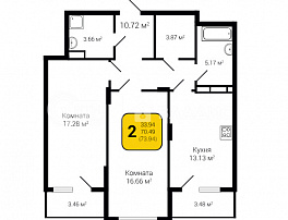 2-комнатная квартира, 73.94 м2