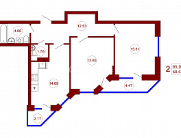 2-комнатная квартира, 68.43 м2
