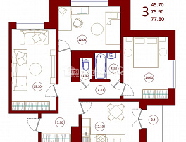 3-комнатная квартира, 77.7 м2