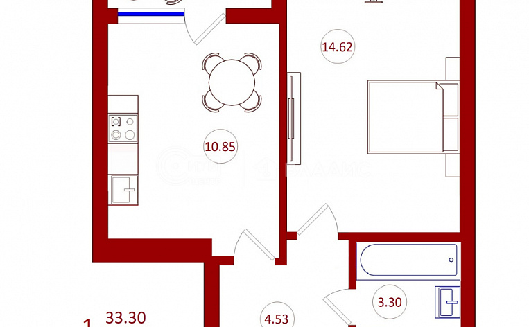 1-комнатная квартира, 34.46 м2, эт. 3, id: 787108, фото 6