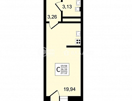 1-комнатная квартира, 27.12 м2