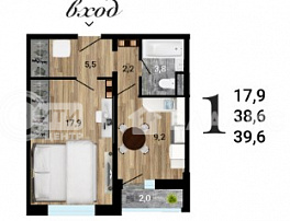 1-комнатная квартира, 39.6 м2
