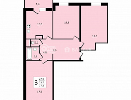 3-комнатная квартира, 77.6 м2