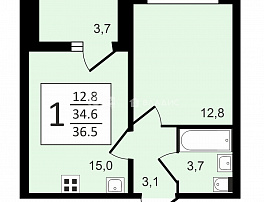 1-комнатная квартира, 36.5 м2