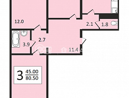 3-комнатная квартира, 80.5 м2