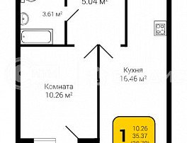 1-комнатная квартира, 36.78 м2