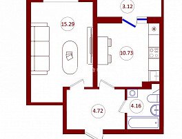 1-комнатная квартира, 36.46 м2