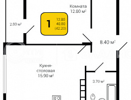 1-комнатная квартира, 42.2 м2