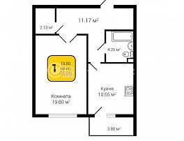 1-комнатная квартира, 49.9 м2