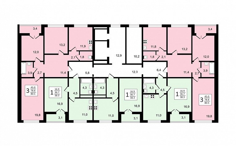 1-комнатная квартира, 38.3 м2, эт. 12, id: 1056337, фото 12