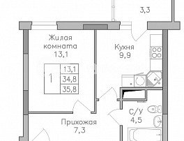 1-комнатная квартира, 36.6 м2