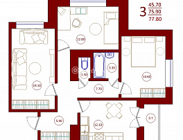 3-комнатная квартира, 77.8 м2