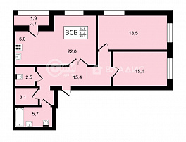 3-комнатная квартира, 89.2 м2