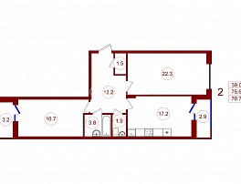 2-комнатная квартира, 78.7 м2