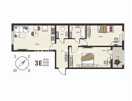 2-комнатная квартира, 65.18 м2
