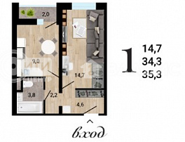 1-комнатная квартира, 35.3 м2
