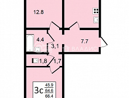 3-комнатная квартира, 66.3 м2