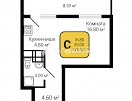 1-комнатная квартира, 33.2 м2