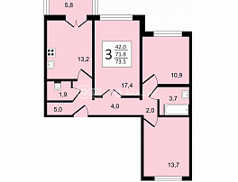 3-комнатная квартира, 73.5 м2