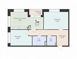 3-комнатная квартира, 66.91 м2