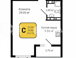 1-комнатная квартира, 39.79 м2