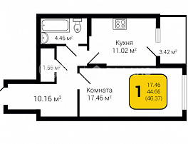 1-комнатная квартира, 46.37 м2
