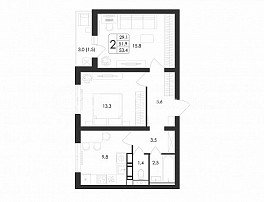 2-комнатная квартира, 51.9 м2