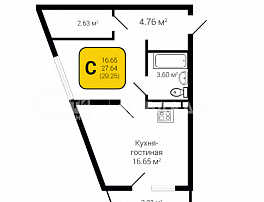 1-комнатная квартира, 29.25 м2